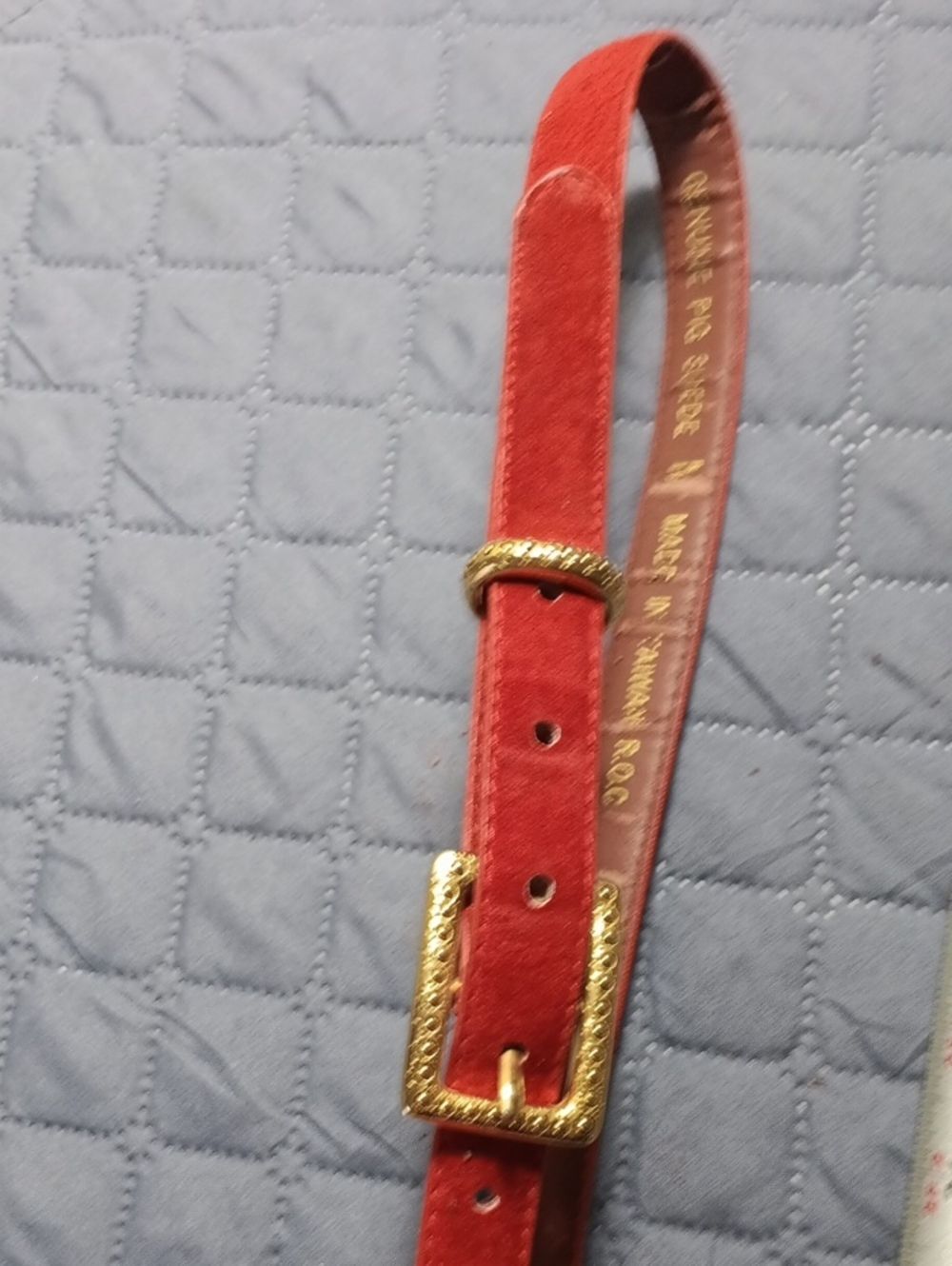 Red Pig Suade Belt with Gold Buckle